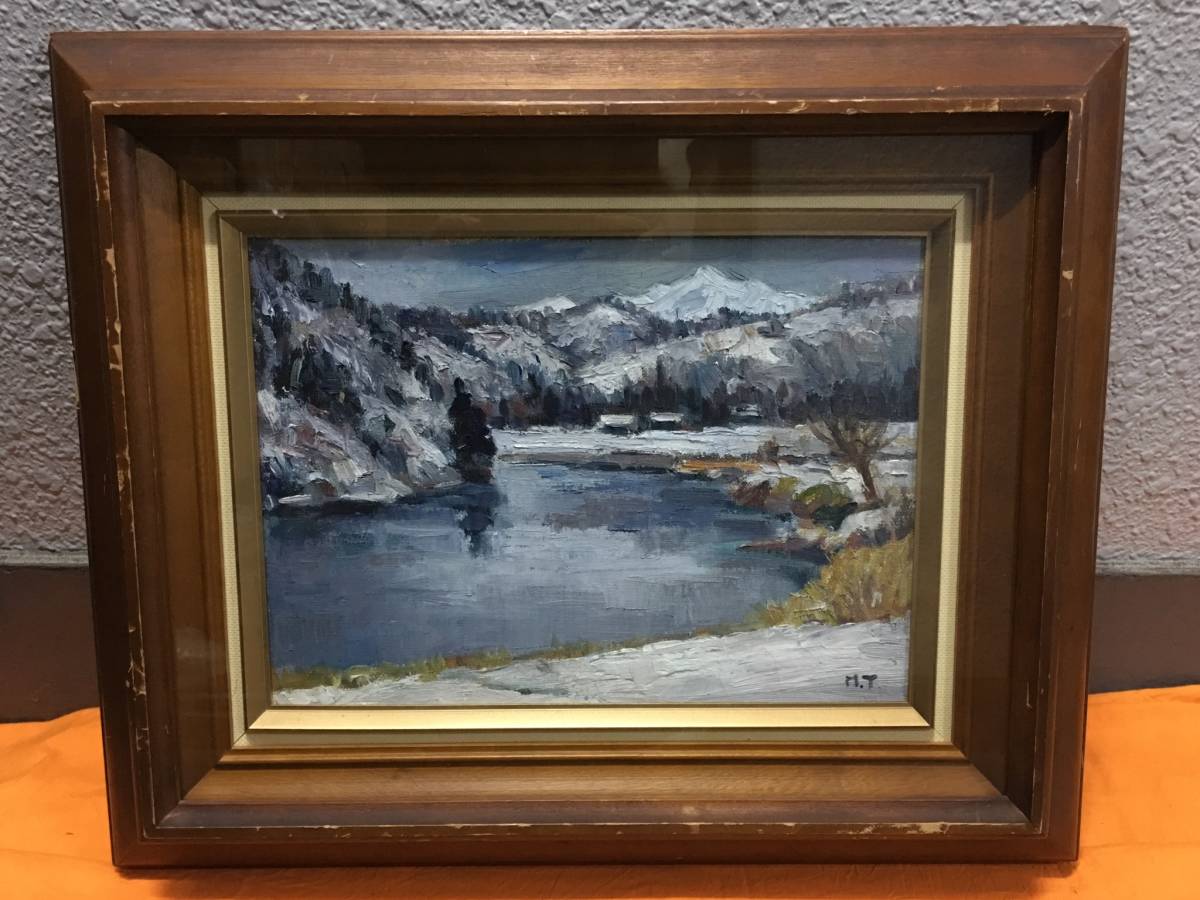 絵画 | 油絵 原画 : 雪景色 青 油彩 F3「雪降る幻想」 冬の風景 幻想的 