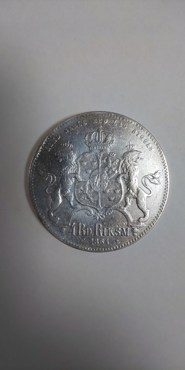 1864年 スウェーデン大型銀貨 カルル15世 4リスクダレル リスクミント