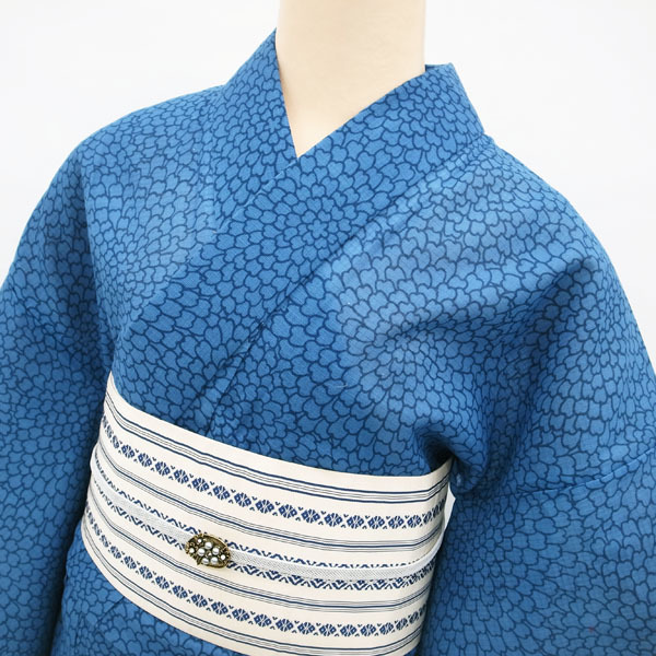 ◇みやがわ sb2328.夏物 高級 浴衣 竺仙 綿紅梅 青 紺藍色 菊 三越 夏