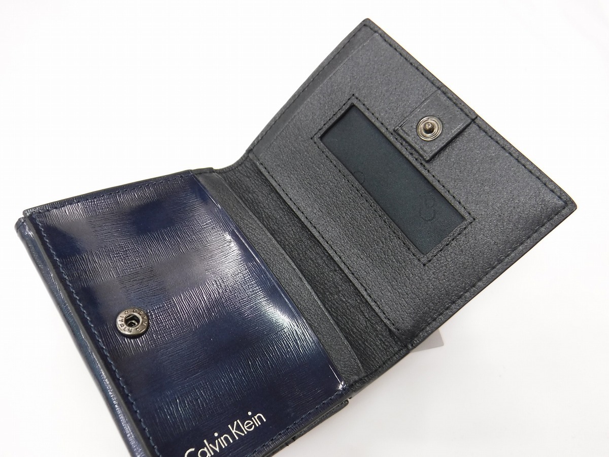QQ341 Calvin Klein PLATINUM カルバンクラインプラティナム 新品 紺牛革定期入れ付き大きめBOX型小銭入れ 定価10584円