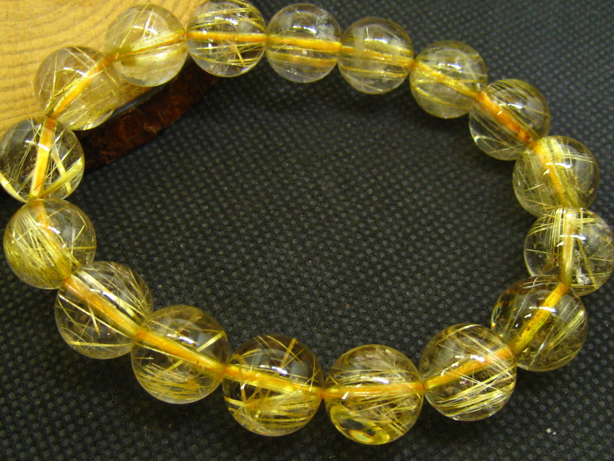 即決 0425k883 天然美品★【10A黄金タイチンルチル】★ブレス 12-12.5mm