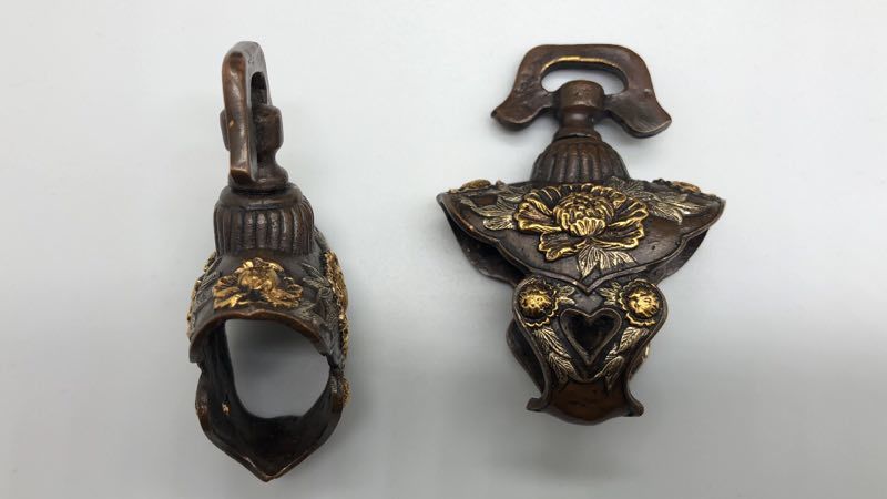 「竹」貴重 紫銅製 刀装具 武具鍔 細密細工彫 10点セット 稀少在銘l122 ◇アンティーク&frasl;縁頭 無銘「唐獅子」(USED)◇