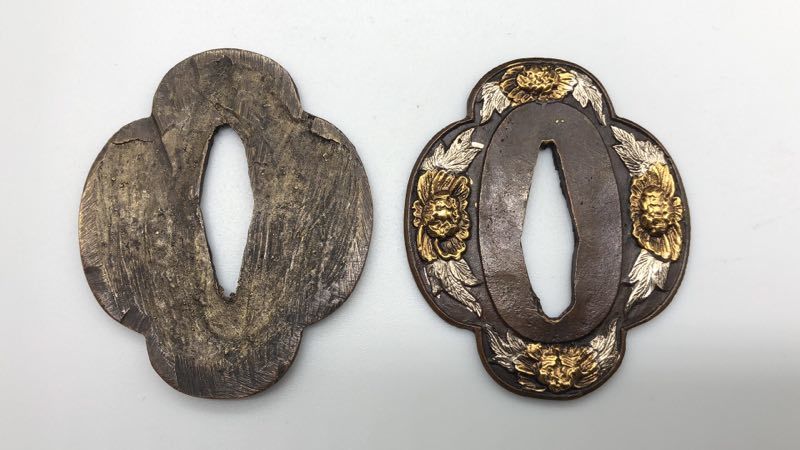 「竹」貴重 紫銅製 刀装具 武具鍔 細密細工彫 10点セット 稀少在銘l122 ◇アンティーク&frasl;縁頭 無銘「唐獅子」(USED)◇