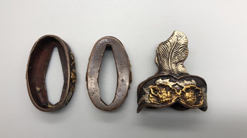 「竹」貴重 紫銅製 刀装具 武具鍔 細密細工彫 10点セット 稀少在銘l122 ◇アンティーク&frasl;縁頭 無銘「唐獅子」(USED)◇