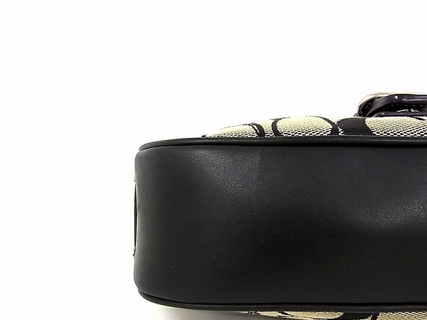 1円 ■美品■ COACH コーチ 6362 シグネチャー キャンバス×レザー アクセサリーポーチ ハンドバッグ ベージュ系×ブラック C9181dP