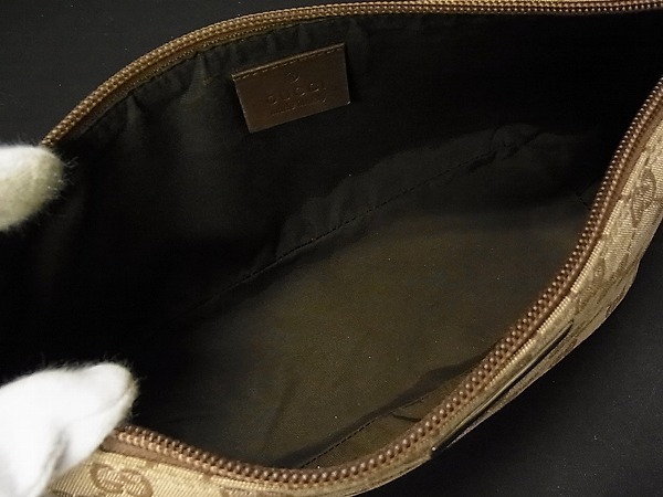 1円 GUCCI グッチ 039 1103 GGキャンバス×レザー アクセサリーポーチ ハンドバッグ ミニバッグ 小物入れ ベージュ系×ブラウン系 C7841KO