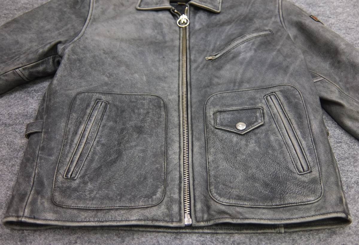 HARLEYハーレーダビッドソン ライダースジャケット Lシルバー牛革レザー希少 ハーレーダビッドソン シングル レザーライダースジャケット L 牛革