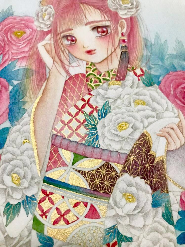 オリジナル 手描き イラスト 赤牡丹 白牡丹 和服 着物 女の子 少女 手描きイラスト 売買されたオークション情報 Yahooの商品情報をアーカイブ公開 オークファン Aucfan Com