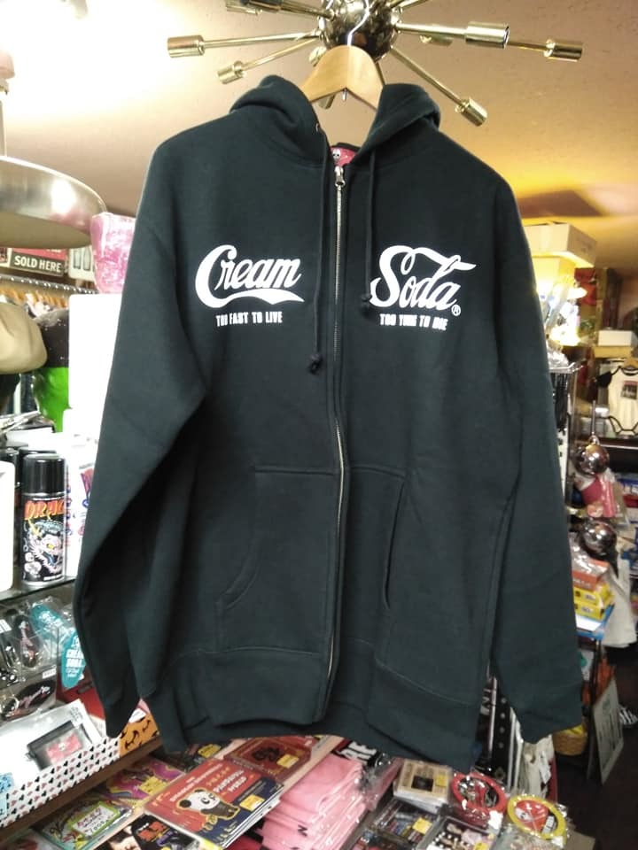 Lサイズクリームソーダドクロ缶ジップパーカ黒新品!検索パーカーロカビリーブラックキャッツマジックピンクドラゴンマックショウCKB