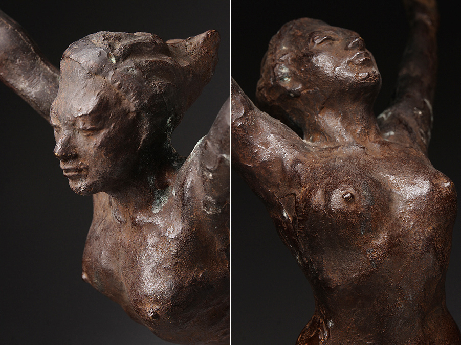 CJ639 『古』【彫刻家 館野弘青作】ブロンズ彫塑/ブロンズ像「飛躍