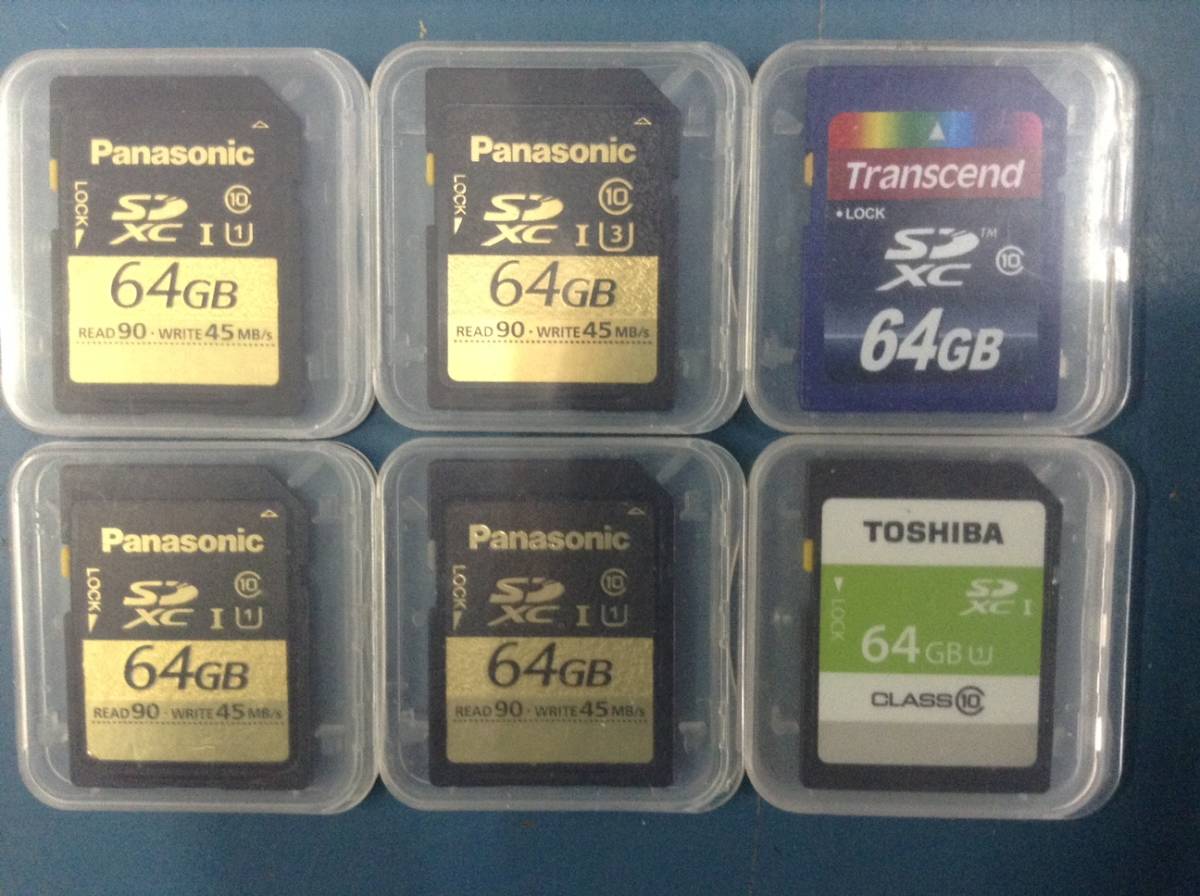 中古品　データ消去済み　SDカード SDXC Class10 64GB　６枚セット