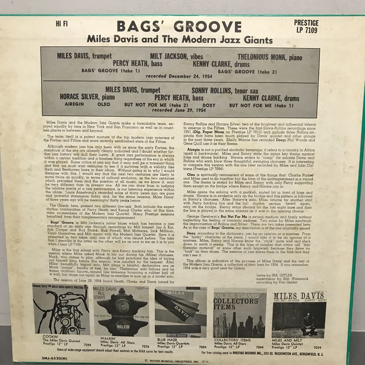 LP BAGS GROOVE MILES DAVIS マイルス デイビス PRESTIGE 7109 当時モノ レア(ジャズ一般)｜売買された
