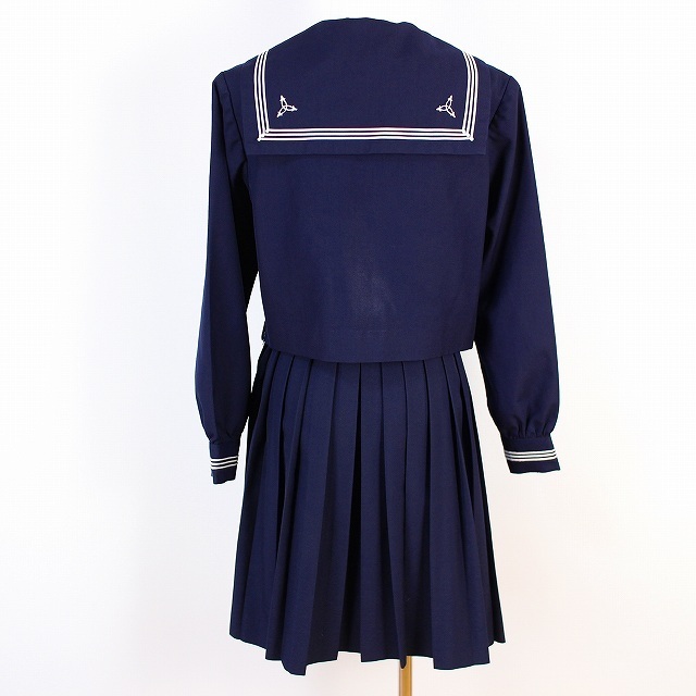 1円 セーラー服 スカート 上下2点セット 冬物 長袖 白3本線 女子 学生服 中学 高校 紺 制服 中古 ランクB EY6488 1円 セーラー服 スカート 黒3本線 青2本線 学生