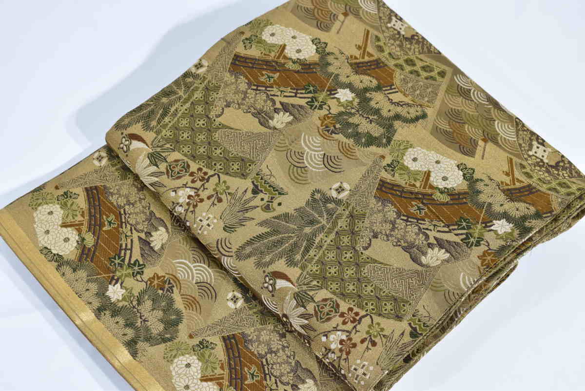 603my84◇松竹梅青海波文 菊 金糸 袋帯◇美品 - メルカリ 楽布〕