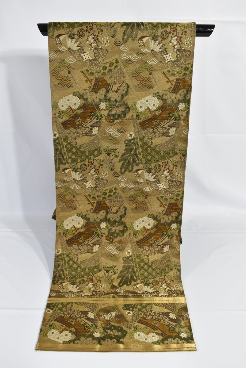 603my84◇松竹梅青海波文 菊 金糸 袋帯◇美品 - メルカリ 楽布〕