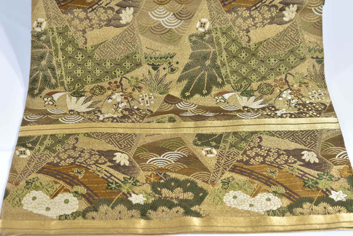 603my84◇松竹梅青海波文 菊 金糸 袋帯◇美品 - メルカリ 楽布〕