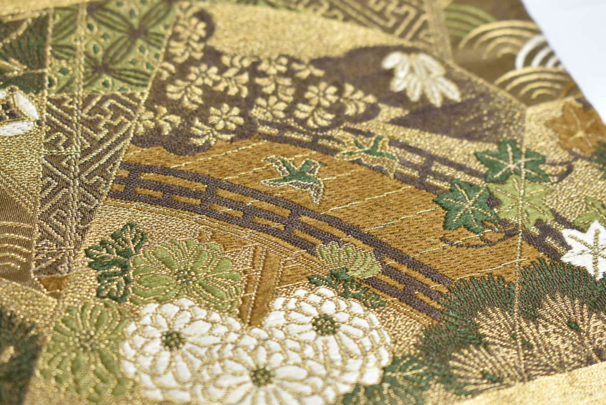 603my84◇松竹梅青海波文 菊 金糸 袋帯◇美品 - メルカリ 楽布〕