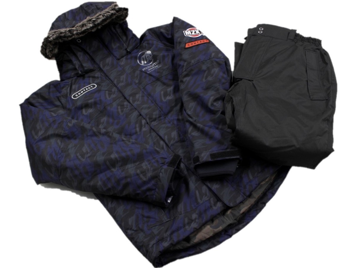 ♪ マズメ/MZX コンタクトオールウェザースーツ POP V マズメブラックカモ L MZXFW-067　♪ 店頭展示品 防寒 オレンジブルー 送料無料