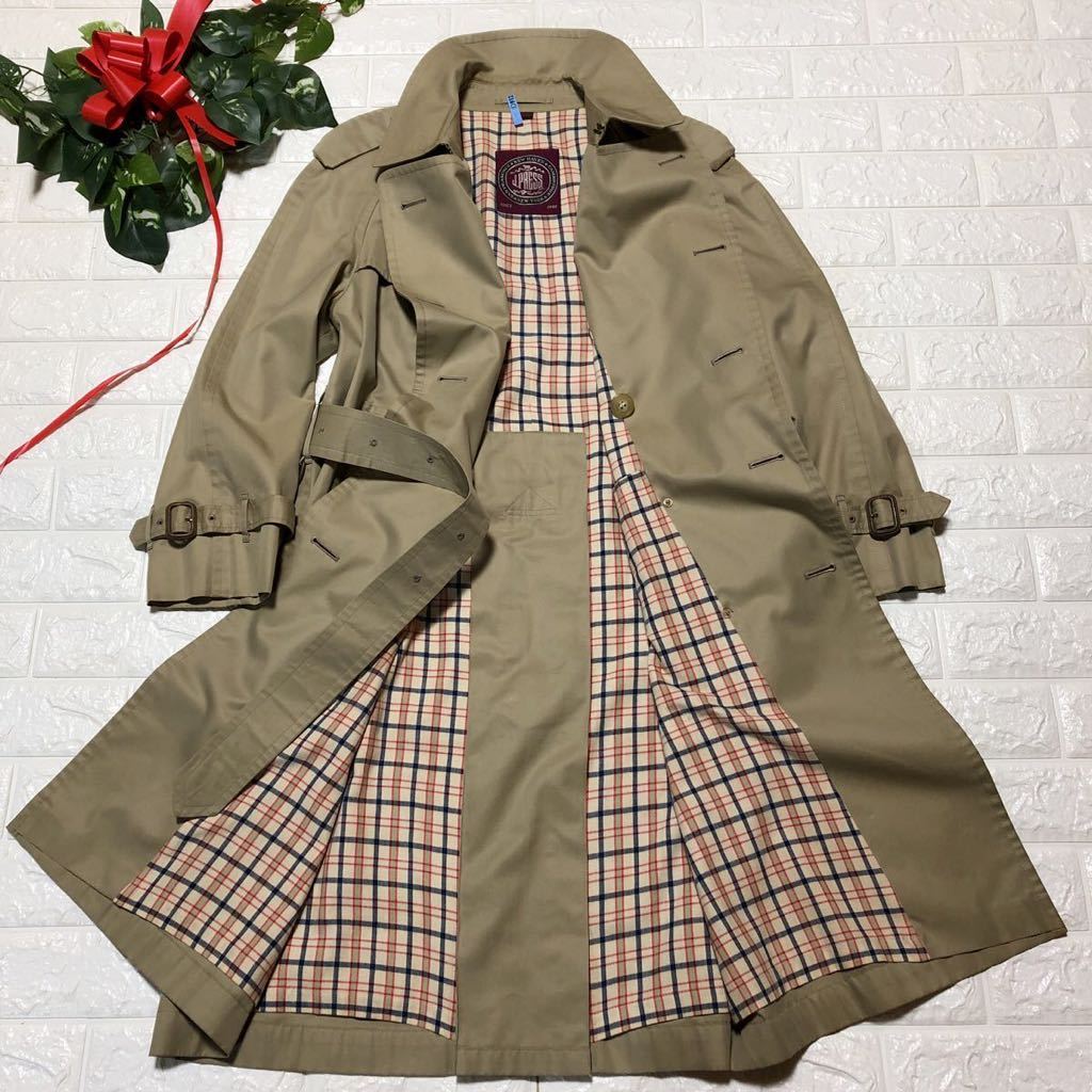 ★ジェイプレス/美品!クリーニング済/ウエストベルト付/チェック柄★J.PRESS トレンチ コート ロング丈 ベージュ S~M メンズ