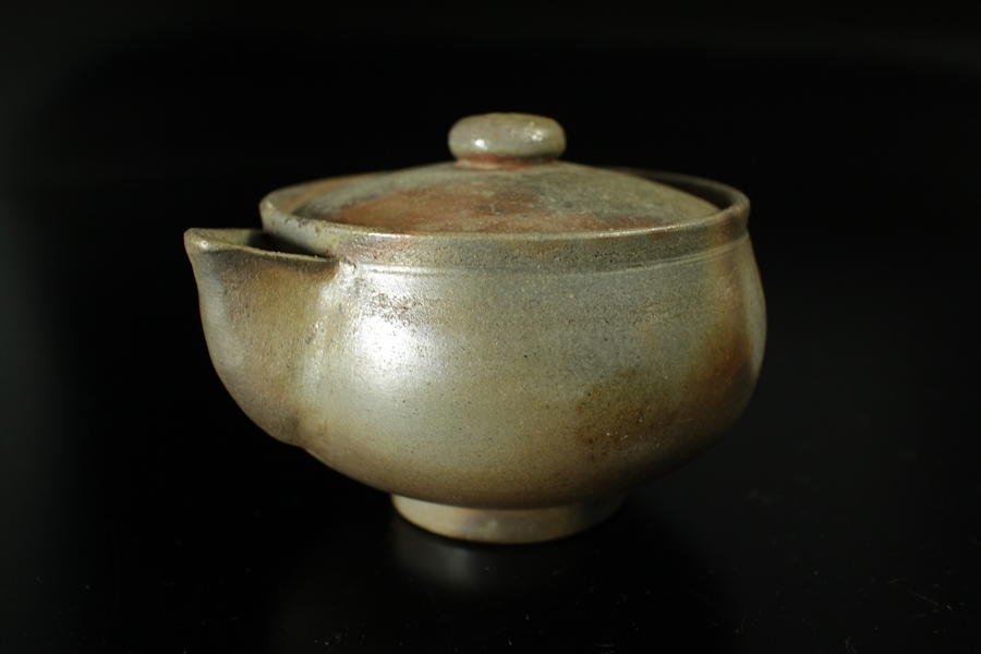 茶器名工 藤原陶斎 造 備前 宝瓶 泡瓶 煎茶道具 骨董 時代 急須 桟切