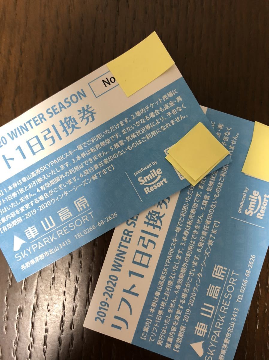 車山高原SKYPARKスキー場リフト1日引換券 2枚 車山高原SKYPARK