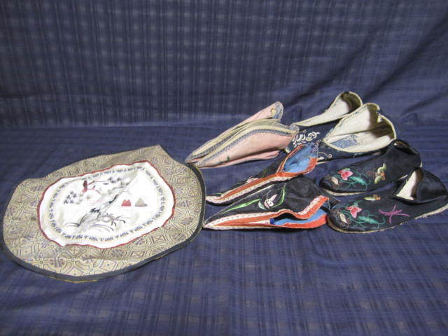 中国古玩 清朝期 纏足靴 刺繍 靴 唐物 中国美術 古裂 古布 色々5点 