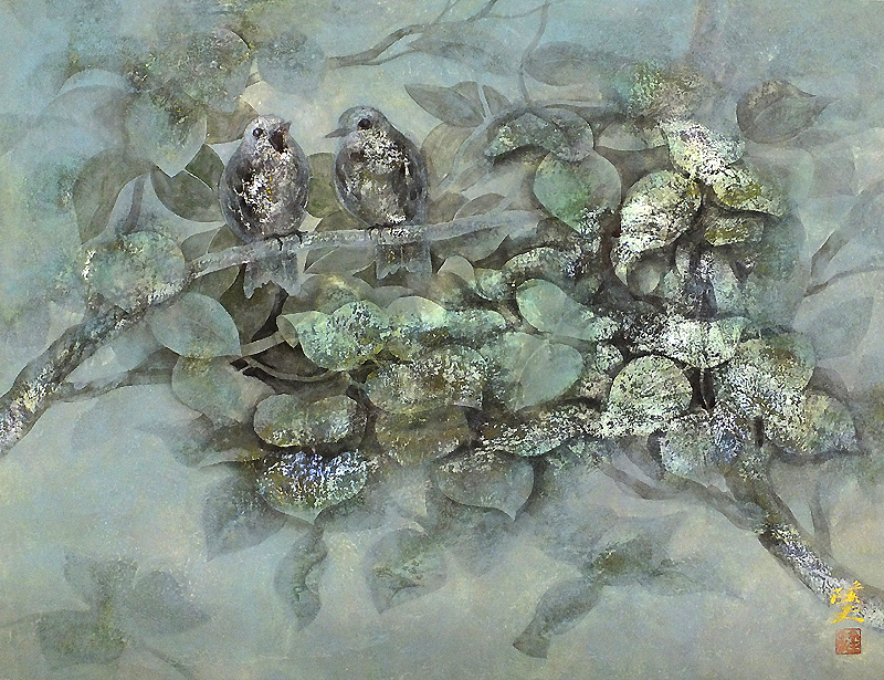 【GLC】山崎隆夫 「森唱」 日本画10号共シール 芸術院会員 日展理事 京都市文化功労者 京都市立芸術大学名誉教授