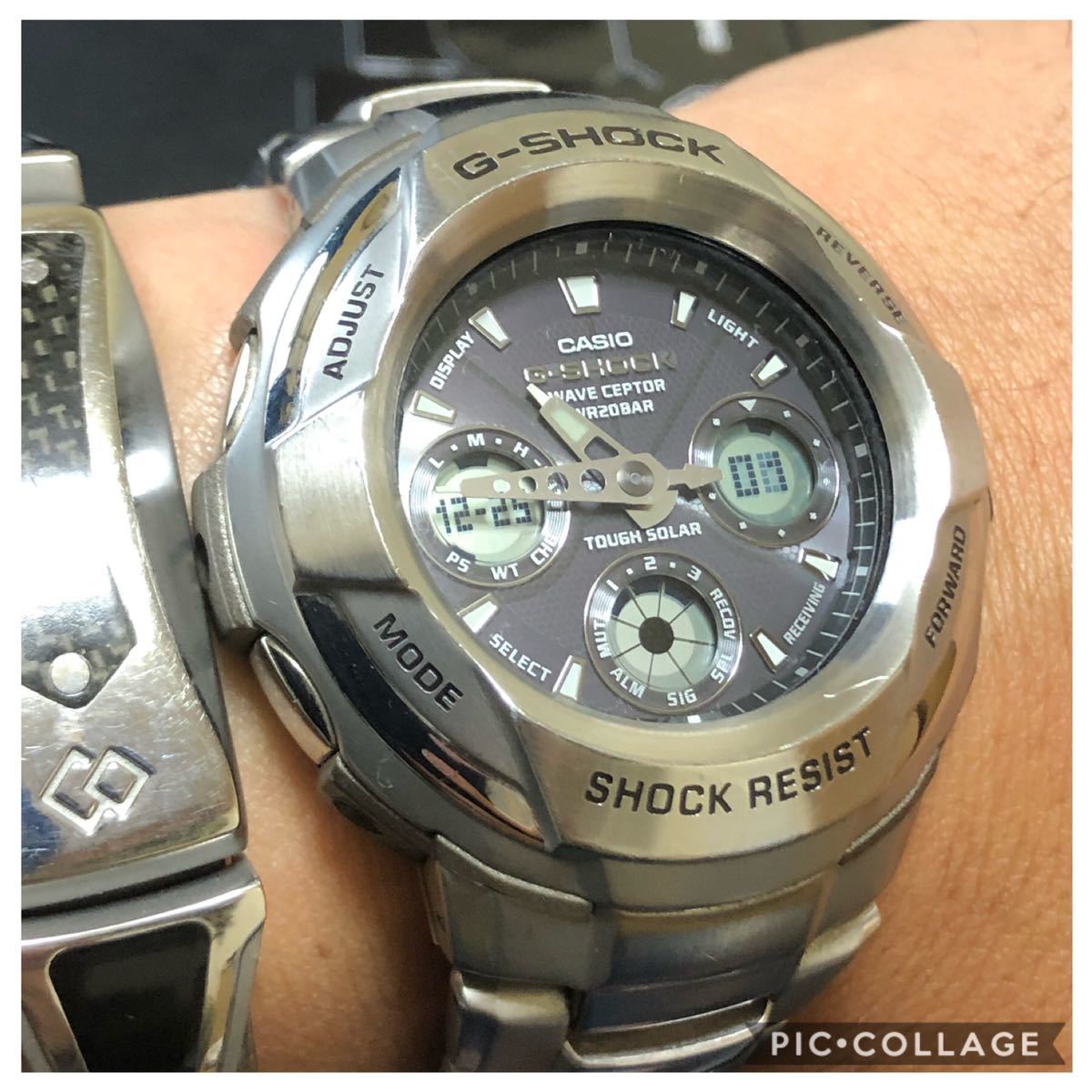 1円スタート CASIO G-SHOCK ソーラー電波 腕時計 メタル 美品 非ジャンク品 実働品 箱説明書コピー付 ベルトコマ クリーニングシート付_7