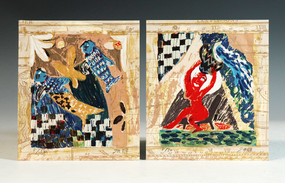 真作】リトグラフ 富山県洋画家 野上祇麿「まつりの朝」268/300 額装