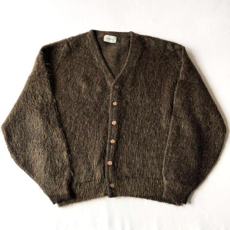 毛長! 60s 70s BRENT 無地 モヘア カーディガン M ブラウン ビンテージ