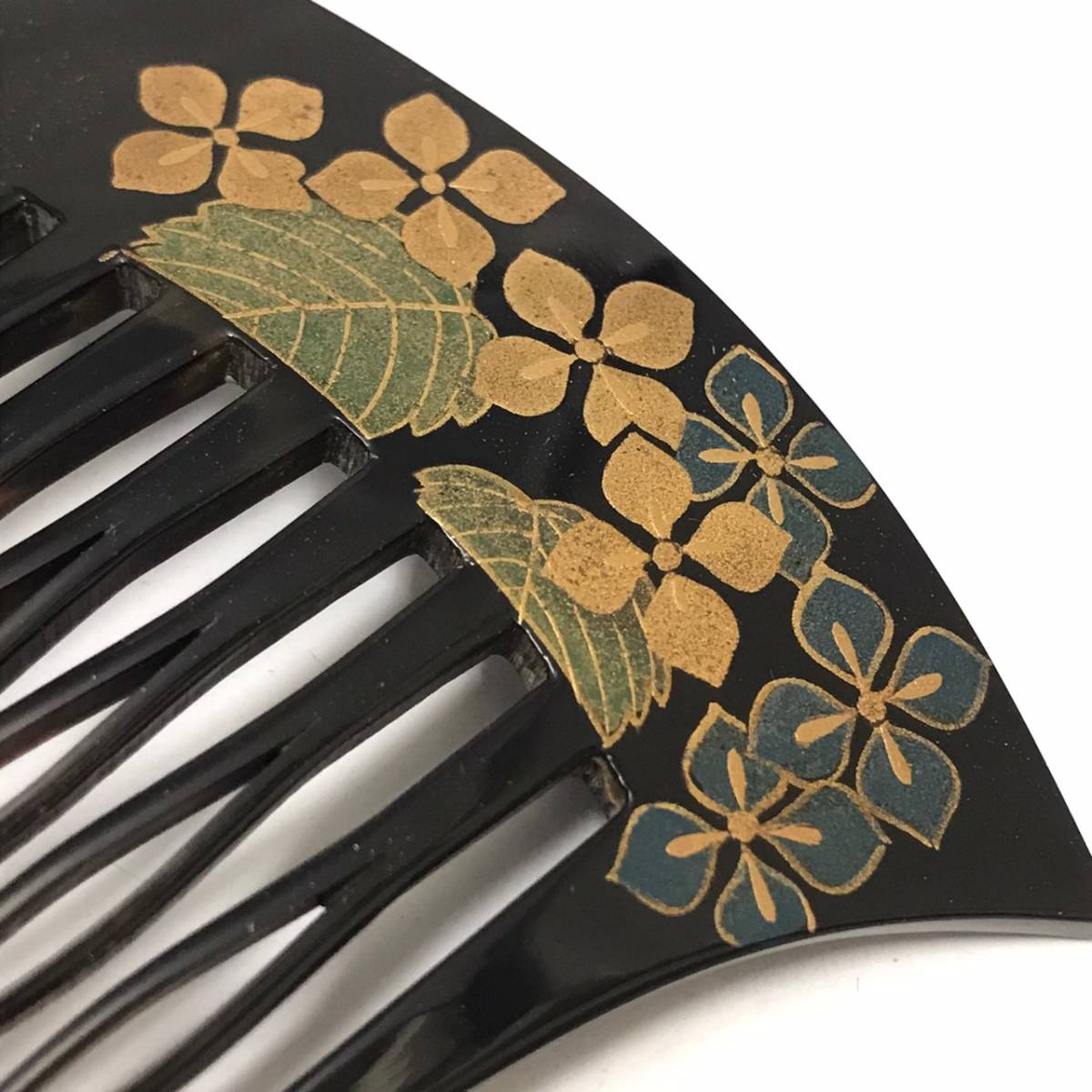 C16s30A 本鼈甲 べっ甲 美甲堂 櫛 くし 簪 かんざし 花柄 紫陽花 伝統 