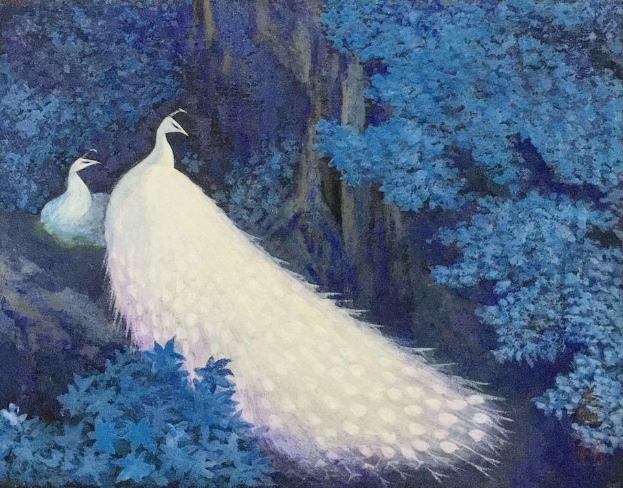 絵画-日本画/岩彩 岸田蒼坪 白孔雀 肉筆原画/東山魁夷 平山郁夫を凌駕
