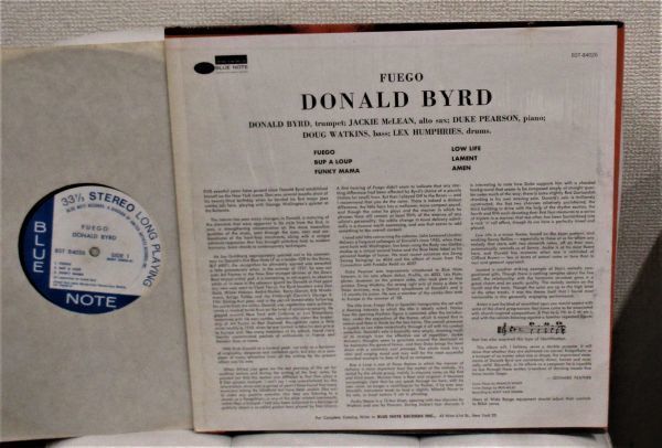 Jazz LP ★ Donald Byrd Fuego [ US Blue Note BST 84026 (UNITED ARTISTS)] RVC STEREO 刻印 Fuego Donald Blue 0 BST ミュージック