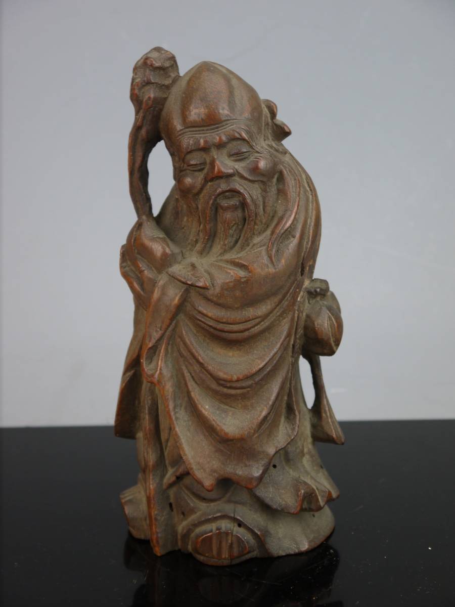 置物 緑屋f□ 竹細工 古竹根 竹根彫 寿老人 唐物 時代物