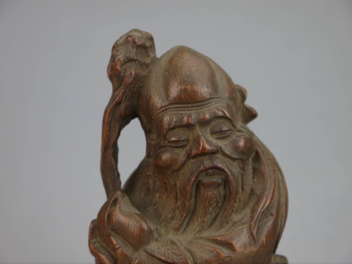 置物 緑屋f□ 竹細工 古竹根 竹根彫 寿老人 唐物 時代物