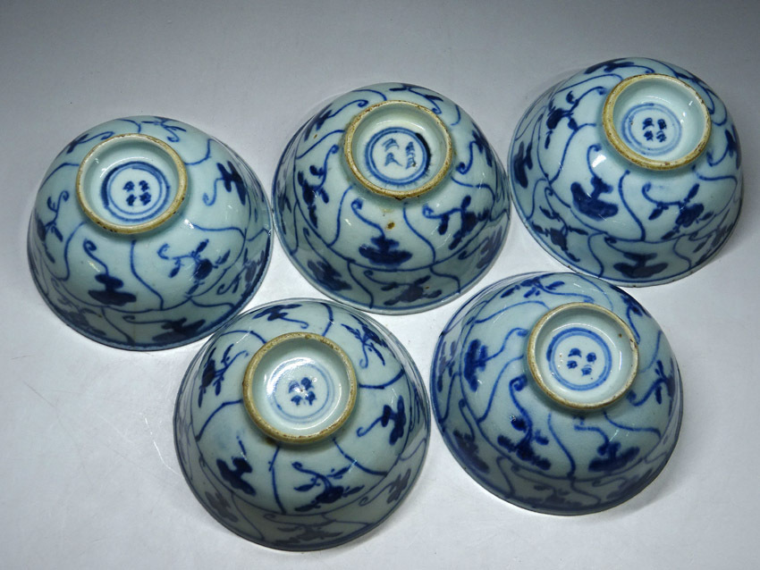 緑屋i□ 中国古玩 古染付 皿 5客 箱付 南京 新渡 唐物 時代物 i9/0127