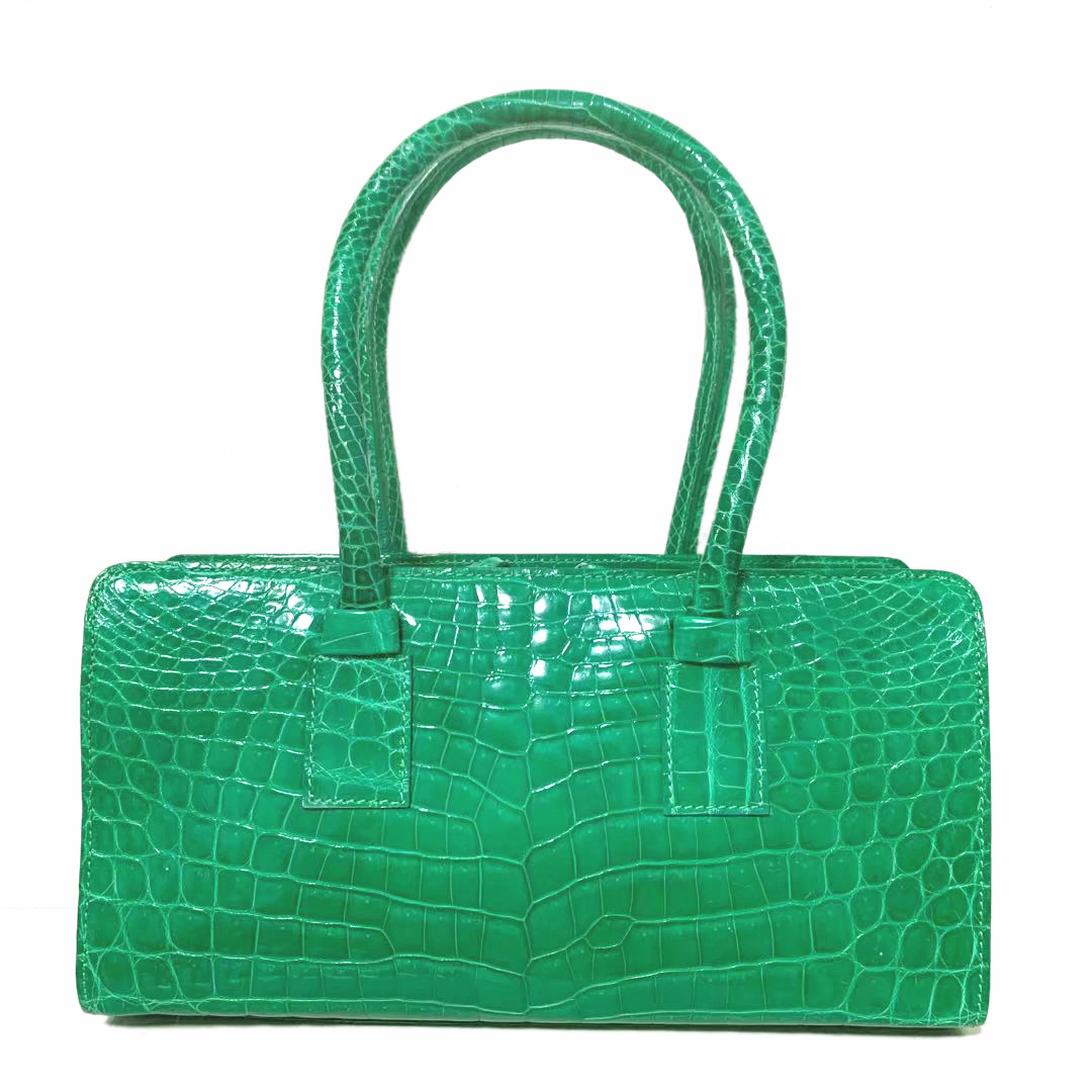 美品 イタリア製 CROCOLUX 本物 クロコダイル バッグ 素敵 グリーン 