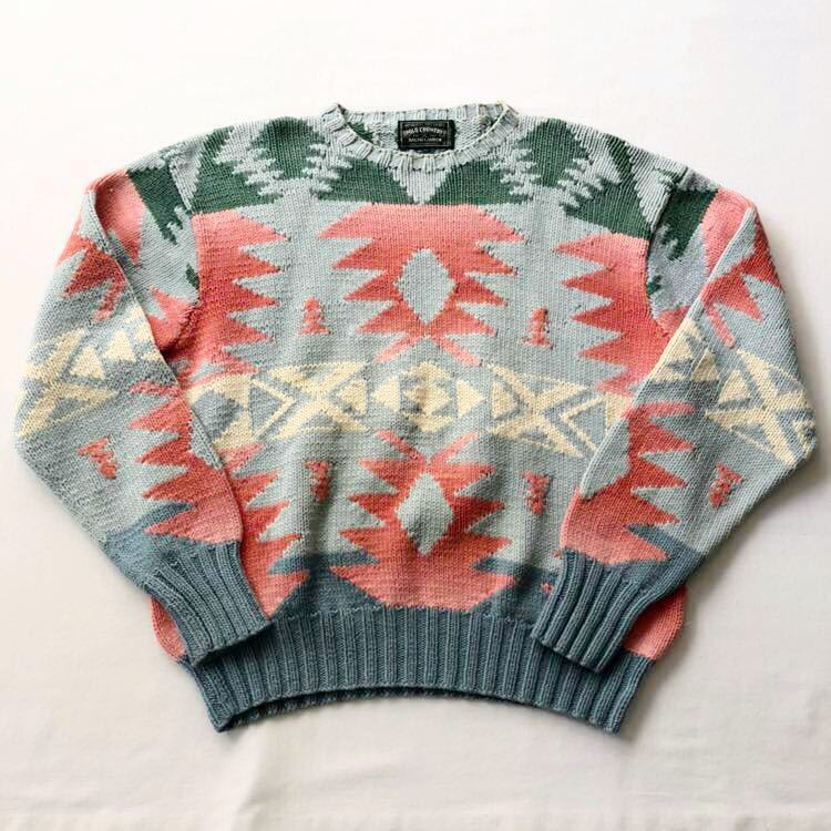 希少 90s POLO COUNTRY ネイティブ柄 ハンドニット