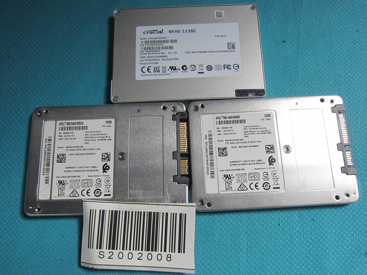 S2002008☆SSD/ メーカー 混在 /2.5インチ/ SATA /(512GB)/3個セット