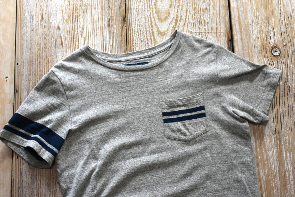 希少 日本製 RON HERMAN×REMI RELIEF DENIM ロンハーマン レミレリーフ コラボ ポケット付き Tシャツ インディゴライン 霜降りグレー S