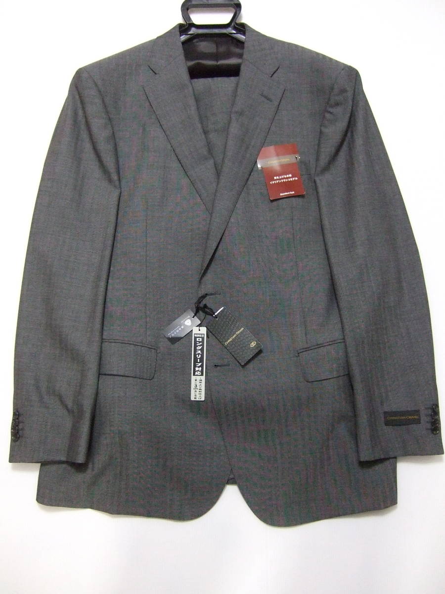 新品 キングサイズ 大きいサイズ BE10(195cm)クリスチャンオラーニ グレー ストライプ 2パンツスーツ シングルスーツ 2ボタン 総裏 未使用