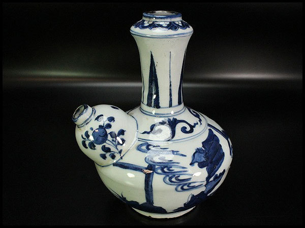 金閣】中国美術 青花 人物故事紋 乳瓶 旧家蔵出(X683) 青花耳付人物図