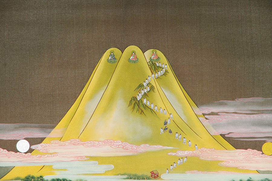 横山竹洞 謹写 『 重文 富士曼荼羅図 (部分) 狩野元信 』 肉筆 絹本 共