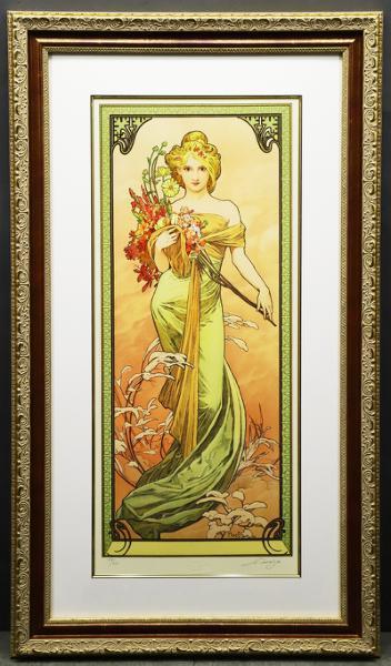 【真作】【WISH】アルフォンス・ミュシャ Alphonse Mucha 「夏」 大作 リトグラフ 証明シール 　 #20022211 真作WISHアルフォンス・ミュシャ アルフォンス・ミュシャ Alphonse シャンパンホワイト ≪モエ・エ・シャンドン ミュシャ)のアートポスター・アート