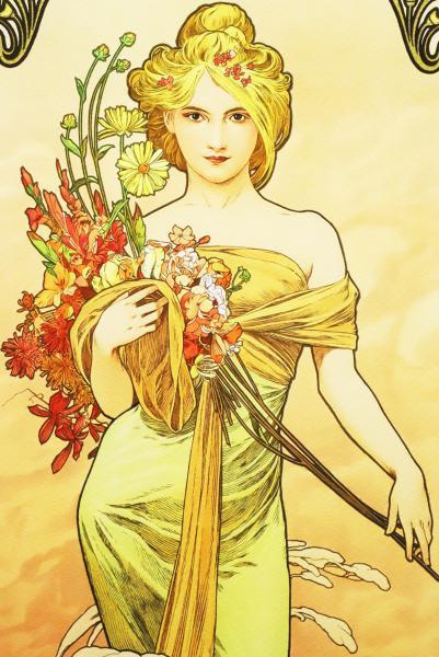 【真作】【WISH】アルフォンス・ミュシャ Alphonse Mucha 「夏」 大作 リトグラフ 証明シール 　 #20022211 真作WISHアルフォンス・ミュシャ アルフォンス・ミュシャ Alphonse シャンパンホワイト ≪モエ・エ・シャンドン ミュシャ)のアートポスター・アート