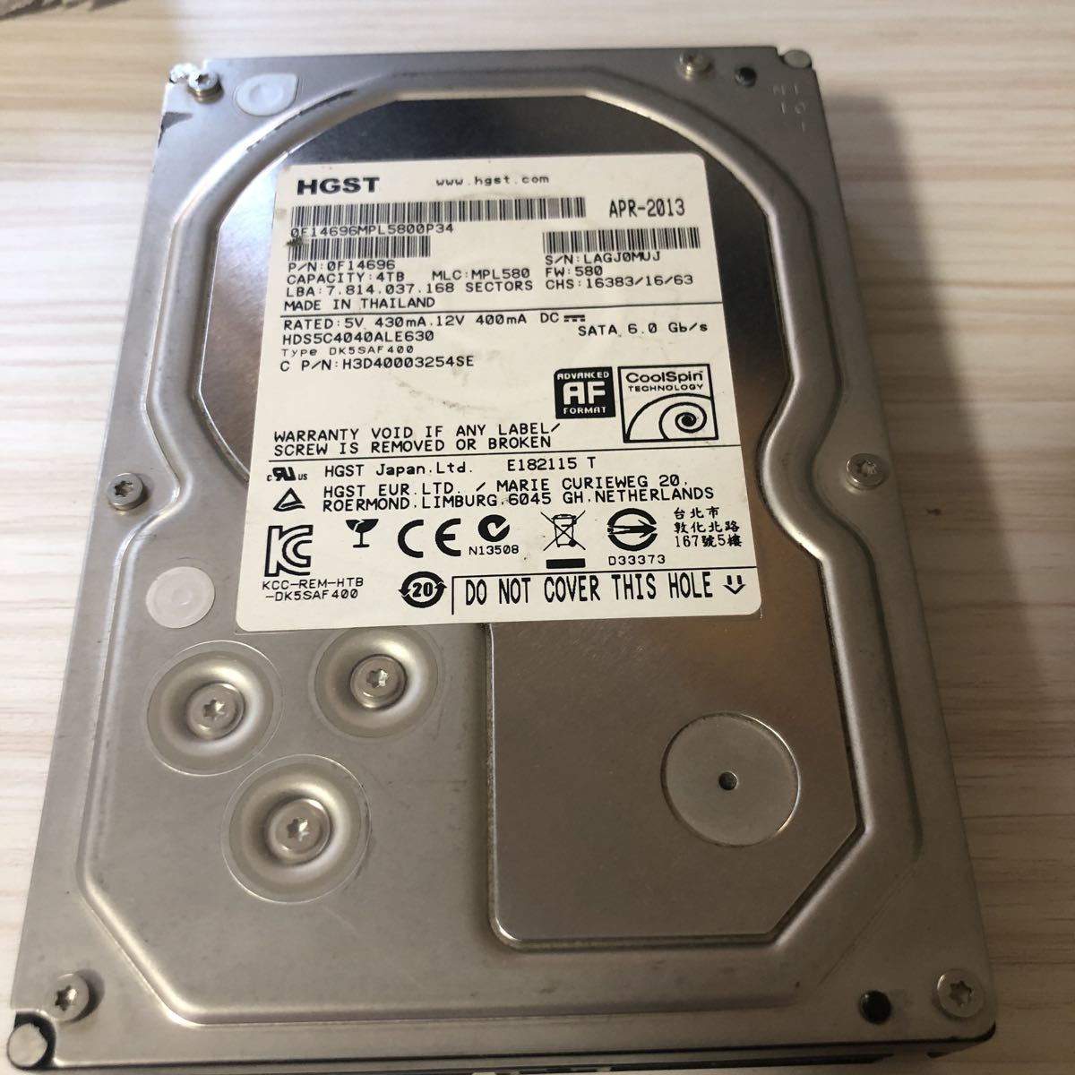 Z2:（動作保証）Hitachi HGST 3.5インチ HDS5C4040ALE630 4TB HDD SATA