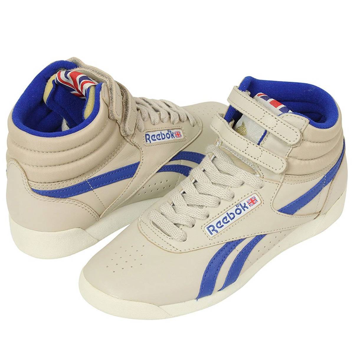 【超激得，大得価】 リーボック フリースタイル ハイ ヴィンテージ 22.5cm ベージュ/ブルー Reebok FREESTYLE HI VINTAGE INSP L ユニオンジャック(リーボック)｜売買されたオークション情報、yahooの商品情報をアーカイブ公 リーボック