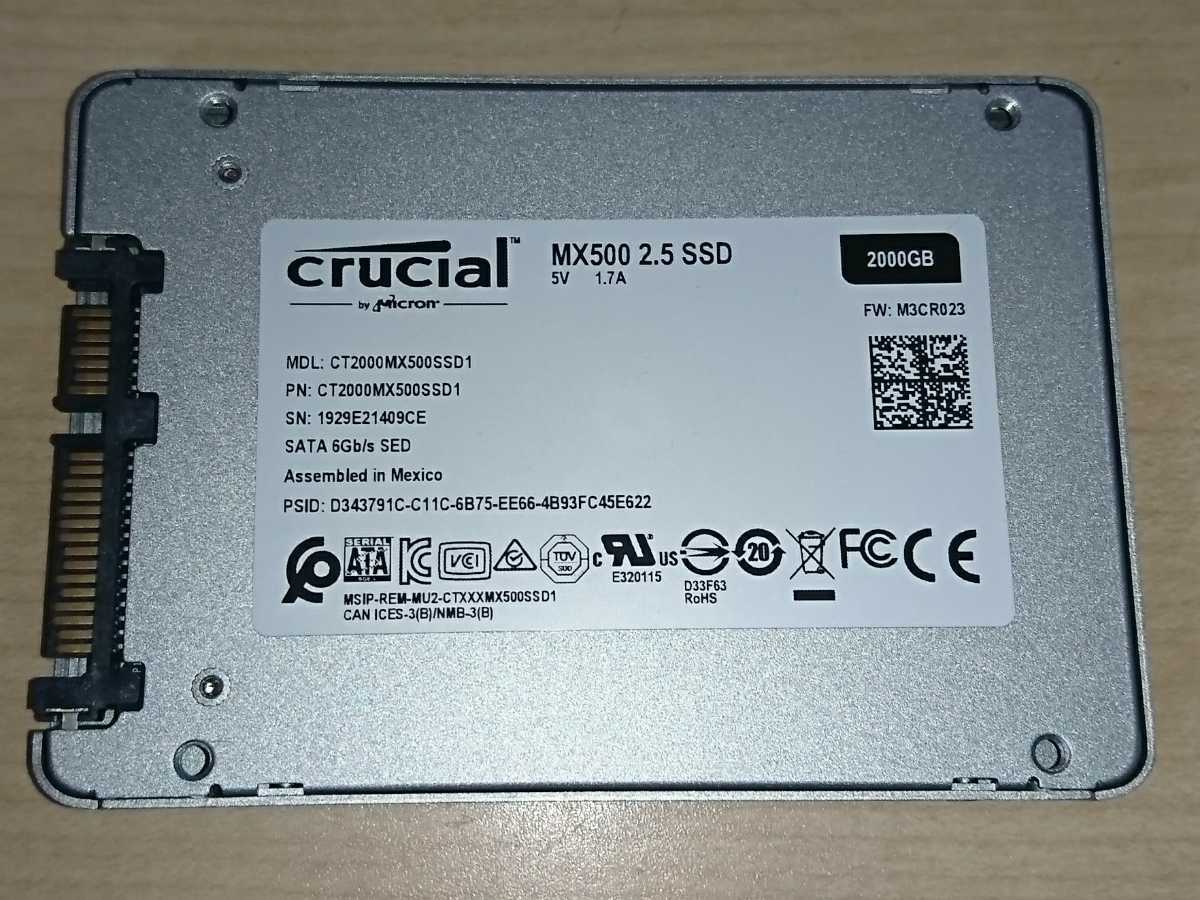 Crucial MX500 2TB◆健康状態98% Crucial MX500 SSD 2TB CrystalDiskInfo正常 使用407時間 (K30915)