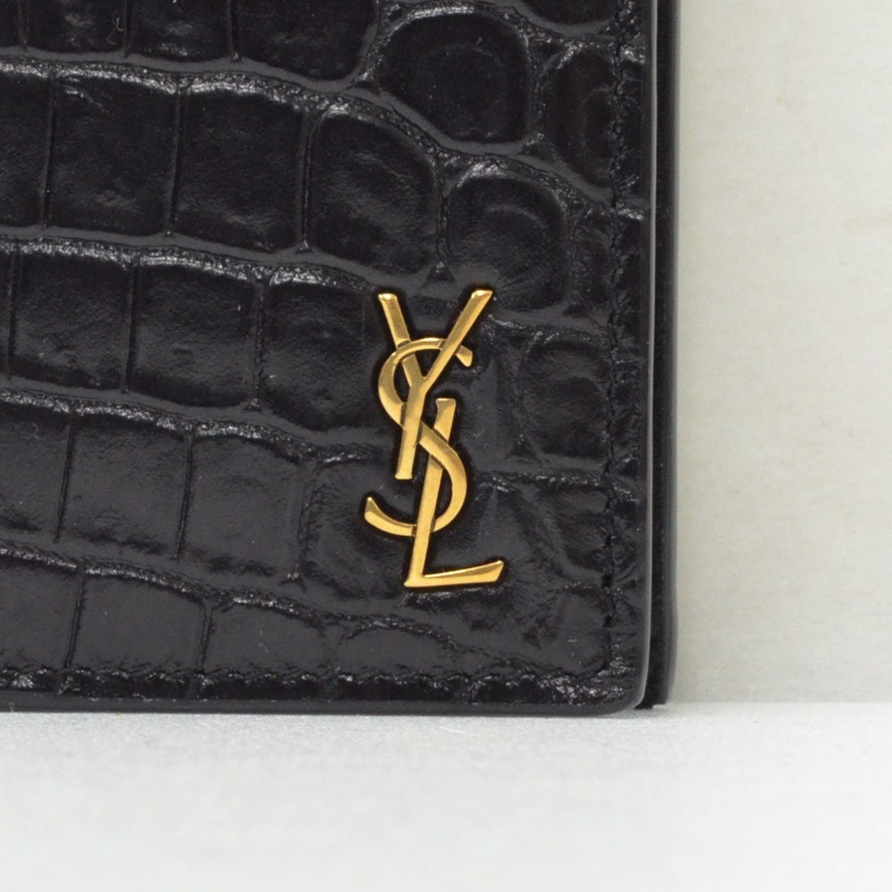 専用□サンローラン クロコ型押し 長財布 カーフレザー ブラック ロゴ