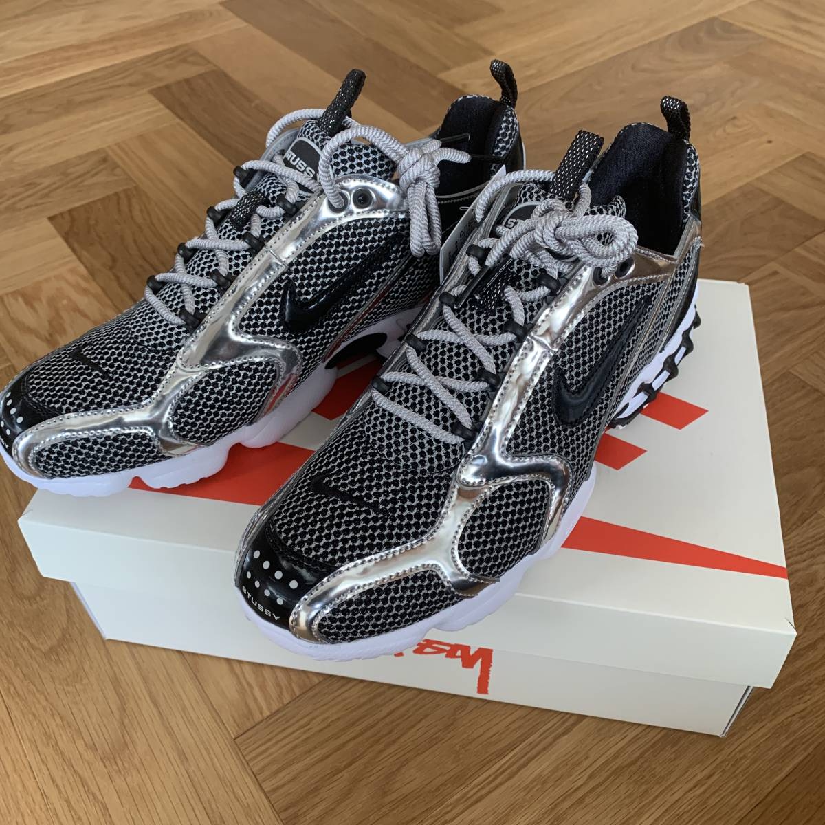国内正規 新品 27cm NIKE × STUSSY ZOOM SPIRIDON CAGE 2 ナイキ ステューシー ズーム スピリドン ケージ 納品書付き 黒 ピュアプラチナ
